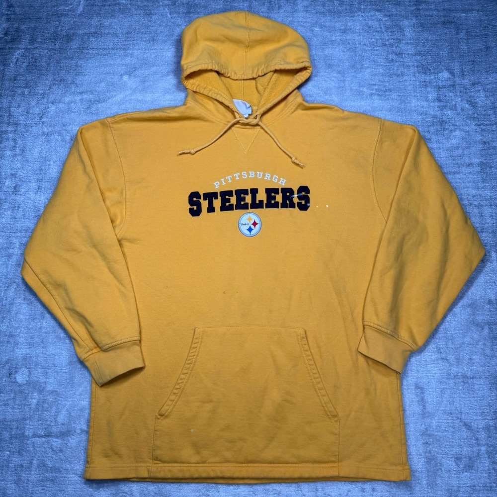 Pittsburgh Steelers Sweatshirt Mens XL Vintage Y2K Yellow Embroidered Hoodie NFL